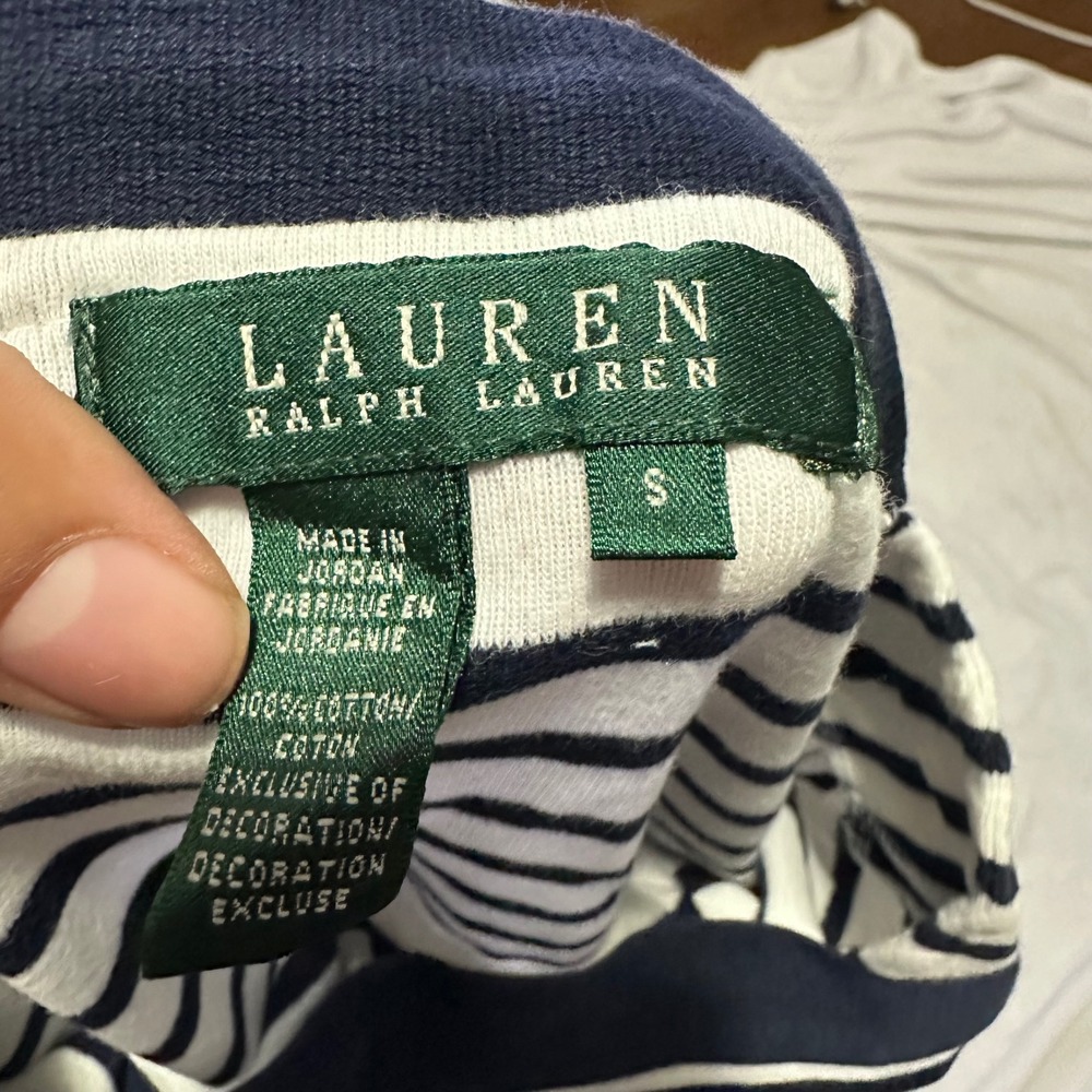 Lauren Ralph Lauren Striped Boat Neck Top Navy White Anchor Logo Small - Picture 3 of 9